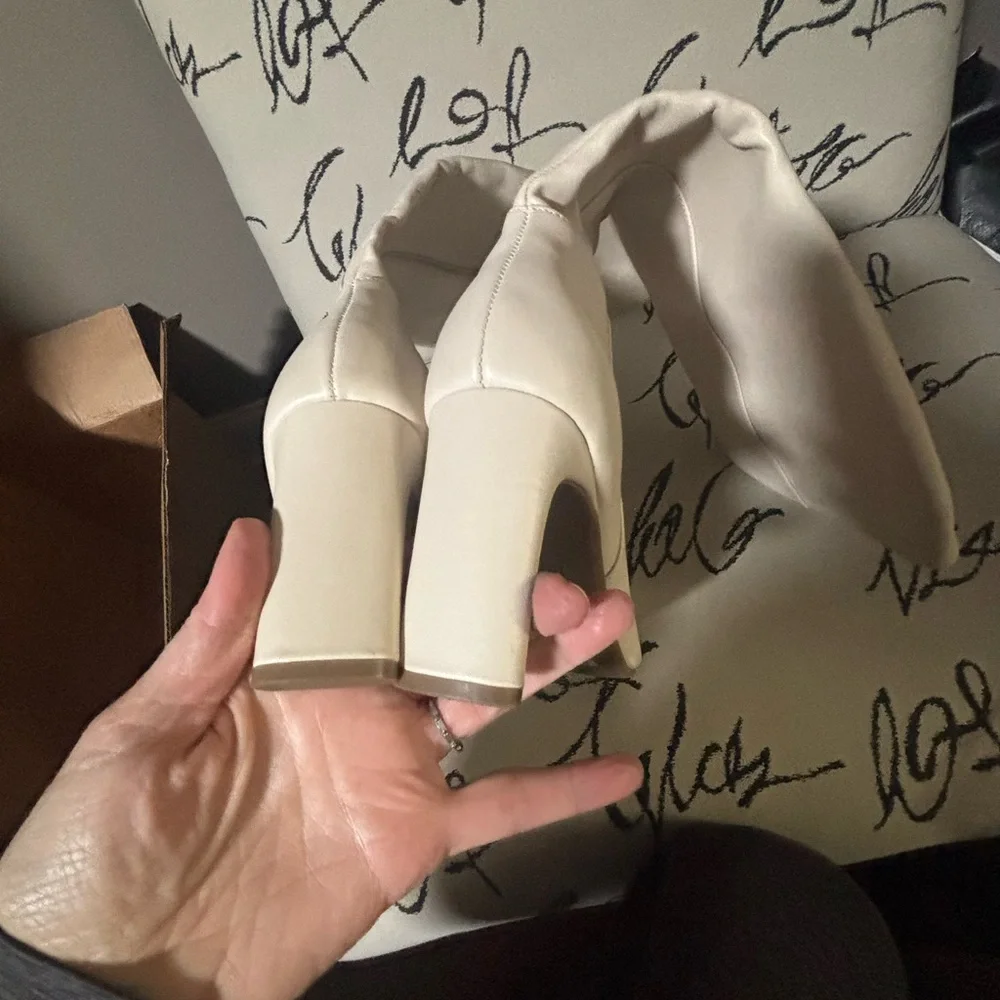 Alfani Womens Tristanne Faux Leather Tall Knee-High Boots Ivory 10M Bone Smooth